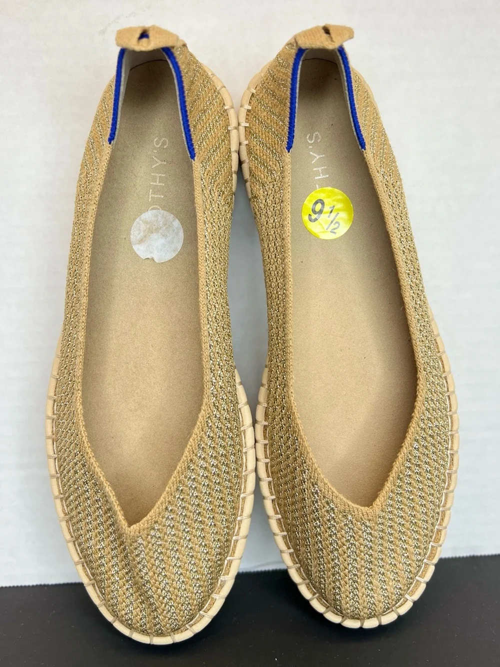Rothy’s “THE ESPADRILLE” in Gold Stripe Womens Size 9.5M 186-008 New Without Box
